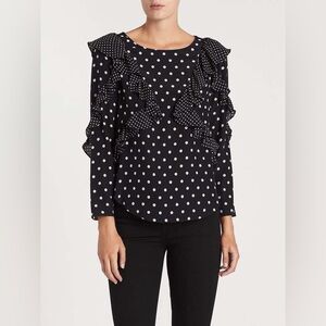 NWT Rebecca Taylor Polka Dot Ruffle Long-Sleeve Blouse